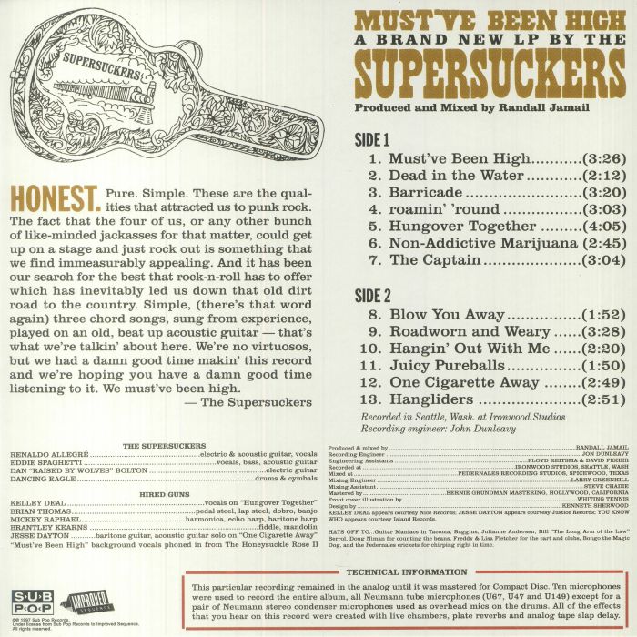 SUPERSUCKERS (スーパーサッカーズ) - Must've Been High (Italy 限定復刻再発 LP/NEW)