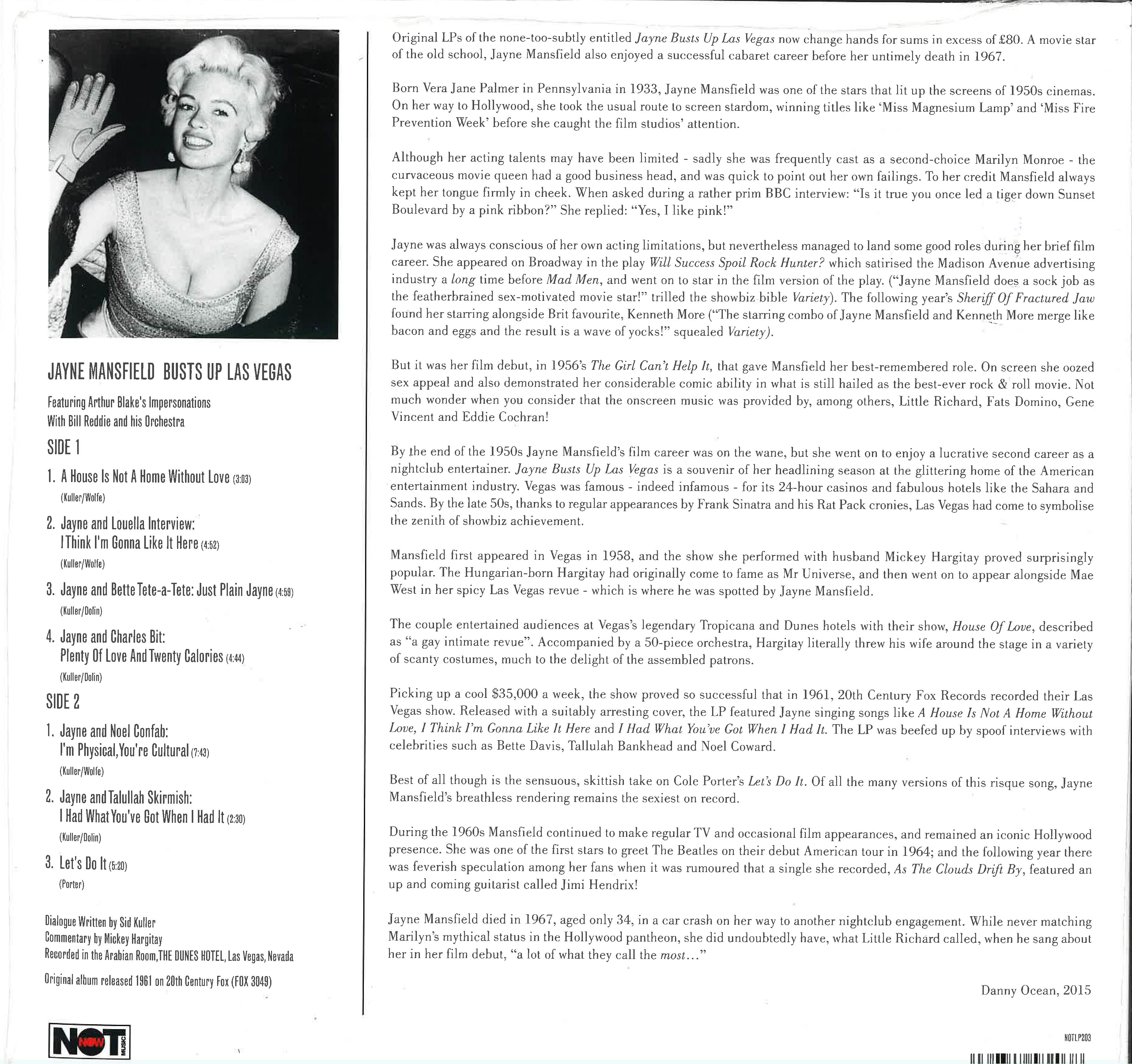 JAYNE MANSFIELD (ジェーン・マンスフィールド) - Busts Up Las Vegas (EU Ltd.Reissue 180g LP/New)