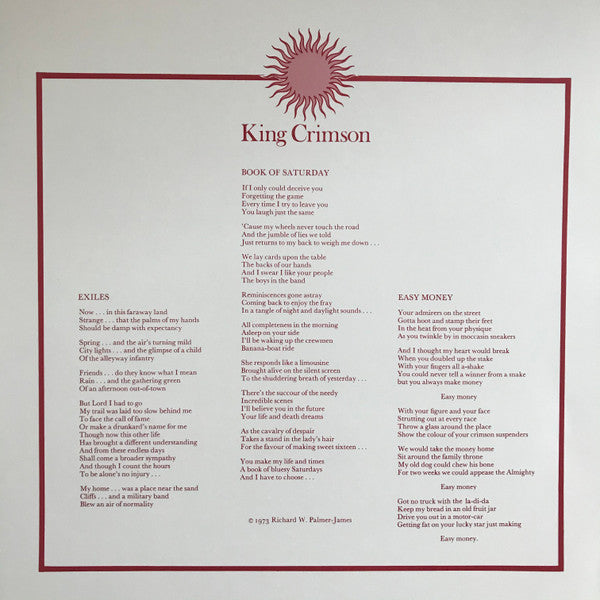 KING CRIMSON (キング・クリムゾン) - Larks' Tongues In Aspic (UK 限定リマスター再発 200g LP/New)