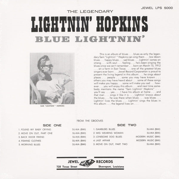 LIGHTNIN’ HOPKINS (LIGHTNING HOPKINS) (ライトニン・ホプキンス) - Blue Lightnin' (US Ltd.Reissue LP/New)