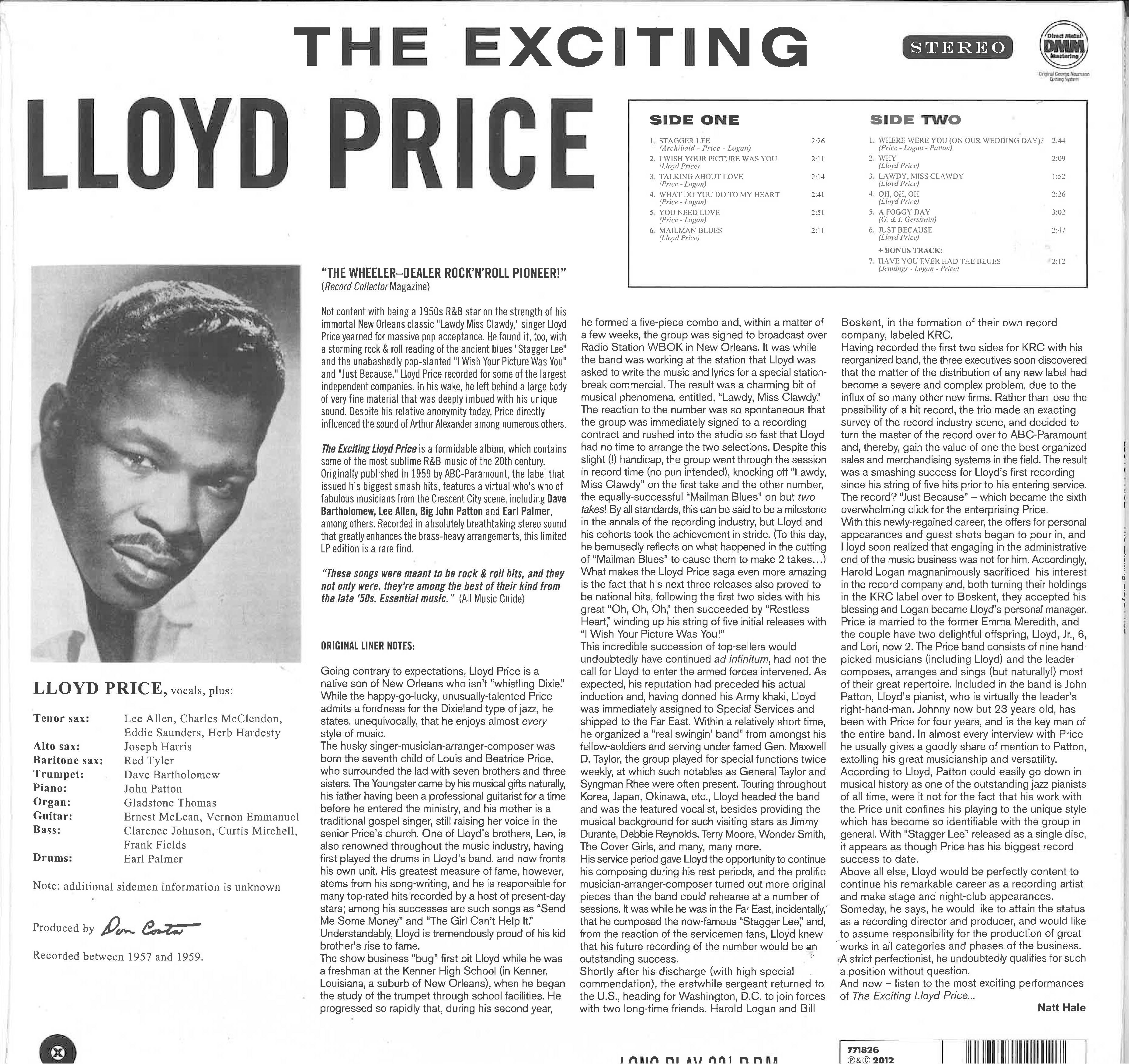 LLOYD PRICE (ロイド・プライス) - The Exciting Lloyd Price (EU 限定復刻再発180g 重量 LP/New)