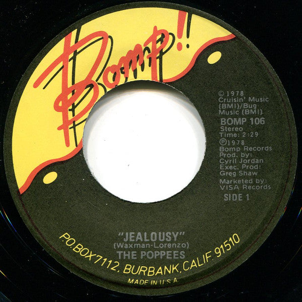 POPPEES (ポッピーズ) - Jealousy / She's Got It (US オリジナル 7"「廃盤 New」) 廃盤新品デッドストック品 !