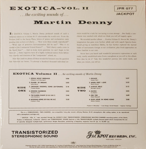 MARTIN DENNY (マーティン・デニー) -Exotica Volume 2 (US 限定復刻再発「グリーンVINYL」ステレオ LP/New) '58年セカンドアルバム