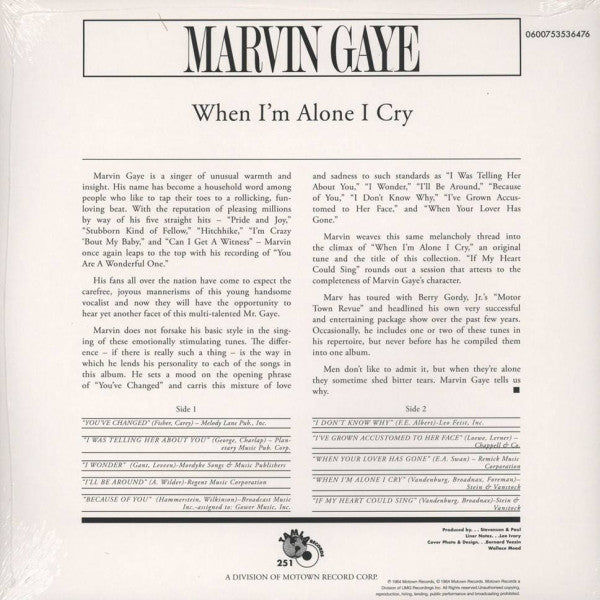MARVIN GAYE (マーヴィン・ゲイ) - When I'm Alone I Cry (EU Ltd.Reissue 180g LP/New)