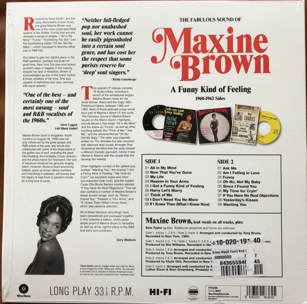 MAXINE BROWN (マキシン・ブラウン) - A Funny Kind Of Feeling 1960-1962 Sides (EU Ltd.180g LP/New)