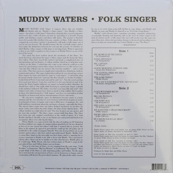 MUDDY WATERS (マディウォーターズ)  - Folk SInger (EU 限定復刻再発「HQ＝高音質」180g LP/New)