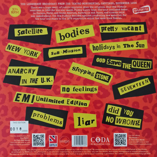 SEX PISTOLS (セックス・ピストルズ) - Same Old Ten Inch Bollocks In Santiago (UK 2,000 Ltd.2xOrange Vinyl 10"/New)