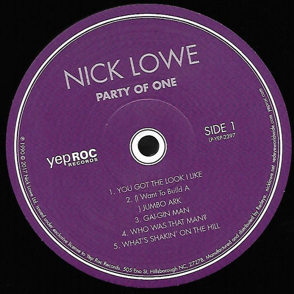 NICK LOWE (ニック・ロウ) - Party Of One (US 限定リマスター再発 LP+4曲入りボーナス10"/ New) '90年41歳時通算8枚目アルバム