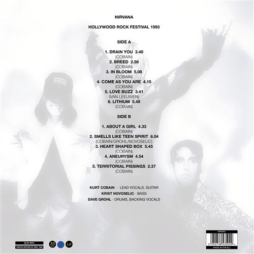 NIRVANA (ニルヴァーナ) - The Hollywood Rock Festival 1993 (EU 1,000枚限定ブルーヴァイナル LP/NEW)