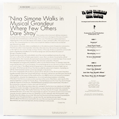 NINA SIMONE (ニーナ・シモン) - To Love Somebody (US Ltd.Reissue LP/New)