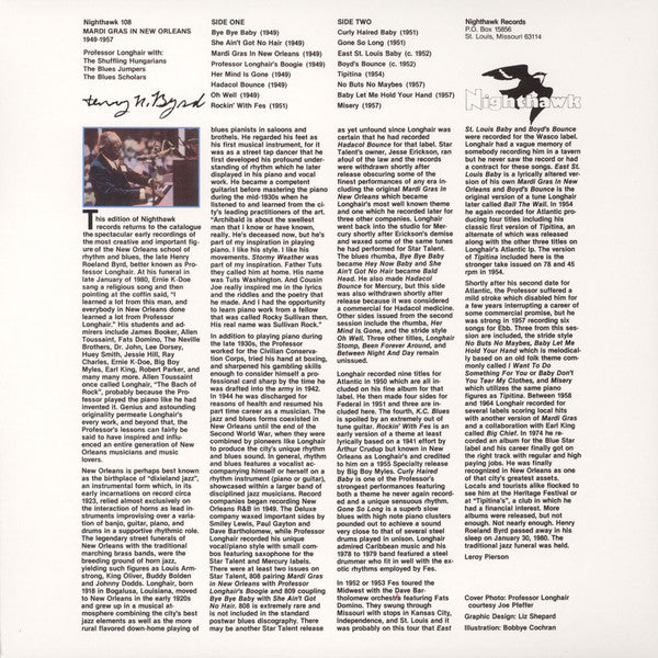 PROFESSOR LONGHAIR (プロフェッサー・ロングヘア) - Mardi Gras In New Orleans 1949-1957 (US Ltd.Reissue LP/New)