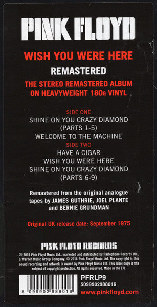 PINK FLOYD (ピンク・フロイド) - Wish You Were Here (EU 限定復刻再発リマスター180g LP/New)