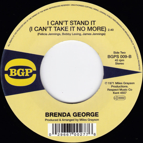 PRESTON LOVE / BRENDA GEORGE (プレストン・ラブ / ブレンダ・ジョージ) - Cissy Popcorn / I Can't Stand It (UK Ltd.Reissue 7"/New)