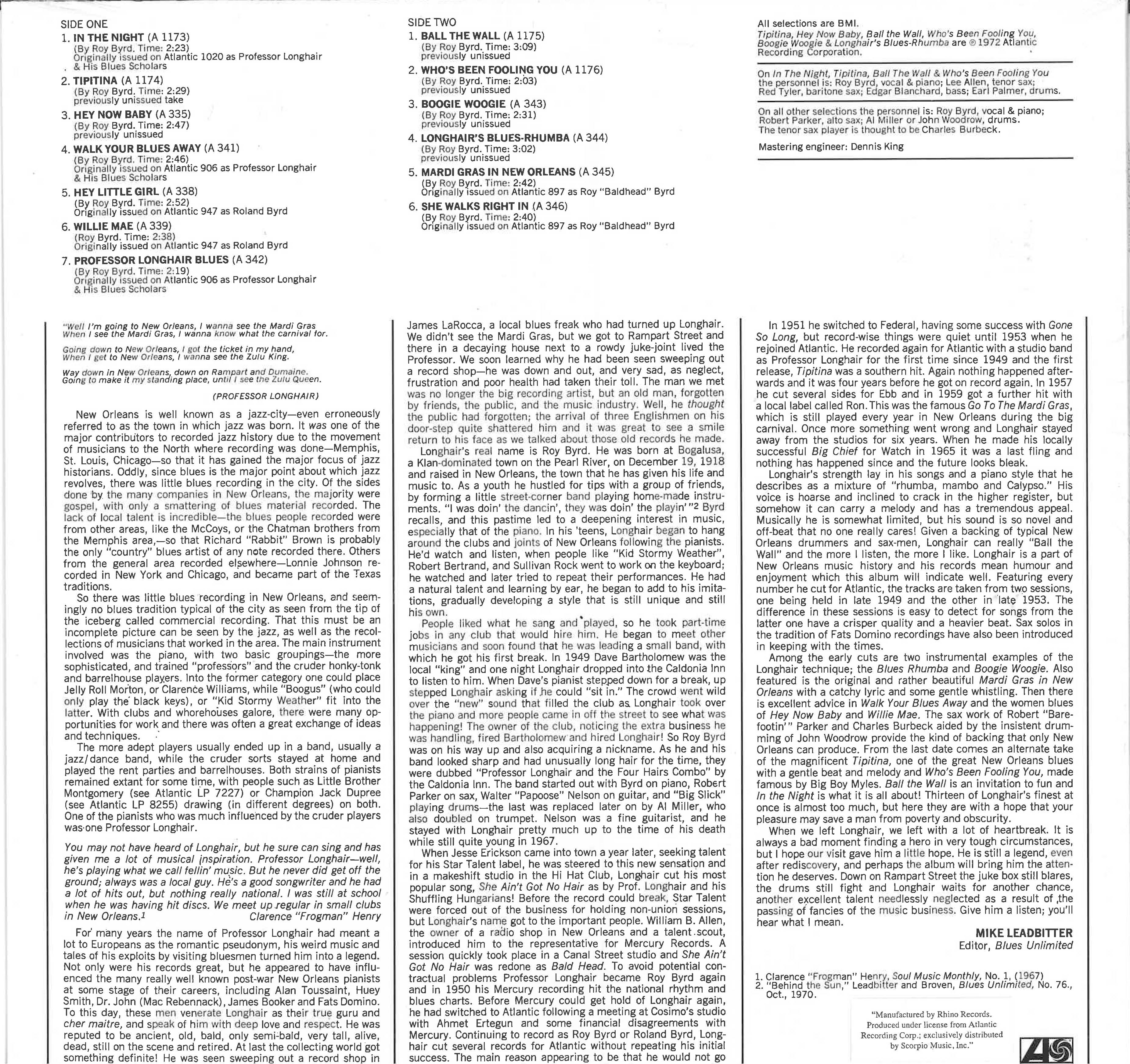 PROFESSOR LONGHAIR (プロフェッサー・ロングヘア) - New Orleans Piano (US 限定復刻再発「カラーVINYL」LP/New) '49年〜'53年ベストコンピ!