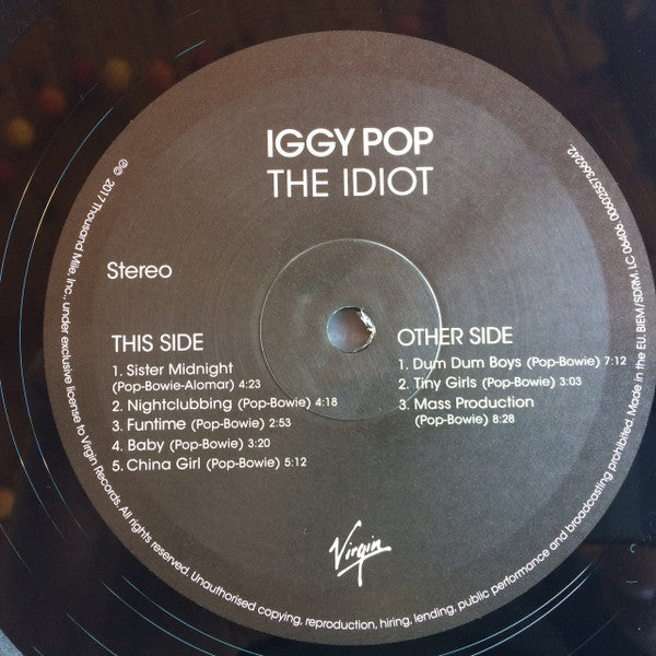 IGGY POP (イギー・ポップ) - The Idiot (EU 「正規」限定再発180グラム LP/ New) Prod.by デビッド・ボウイ !
