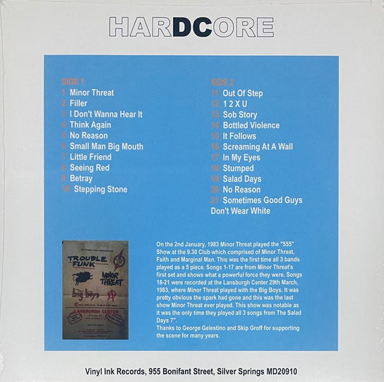 MINOR THREAT (マイナー・スレット) - Try Not To Forget - Live January 2nd and March 29th, 1983 (US Ltd.Reissue LP/ New)