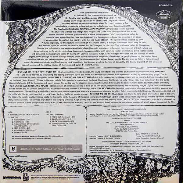 DR. TIMOTHY LEARY (ドクター・ティモシー・リアリー) - Turn On, Tune In, Drop Out : The Original Motion Picture Soundtrack (US 1,600 Ltd.Color Vinyl LP / New)