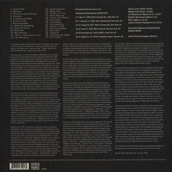 TEENAGE JESUS & THE JERKS (ティーンエイジ・ジーザス・アンド・ザ・ジャークス) - Live 1977-1979 (US 500枚限定復刻再発ホワイトヴァイナル LP/NEW)