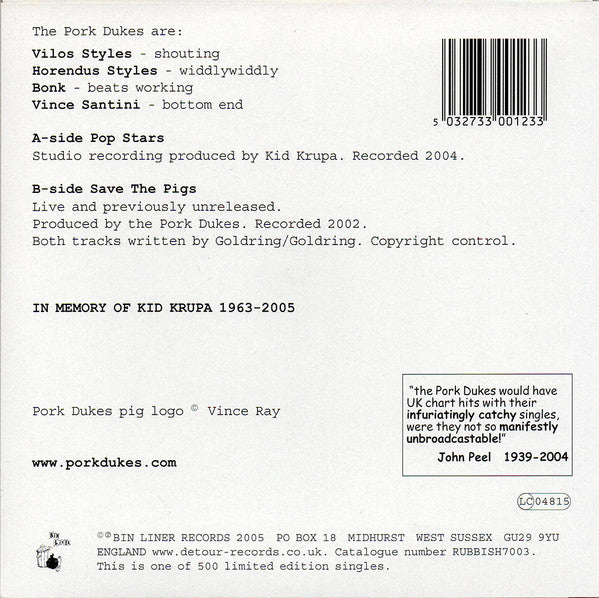 PORK DUKES, THE (ザ・ポーク・デュークス) - Pop Stars (UK 500枚限定ピンク&ブラックマーブルヴァイナル 7"「廃盤 New」)