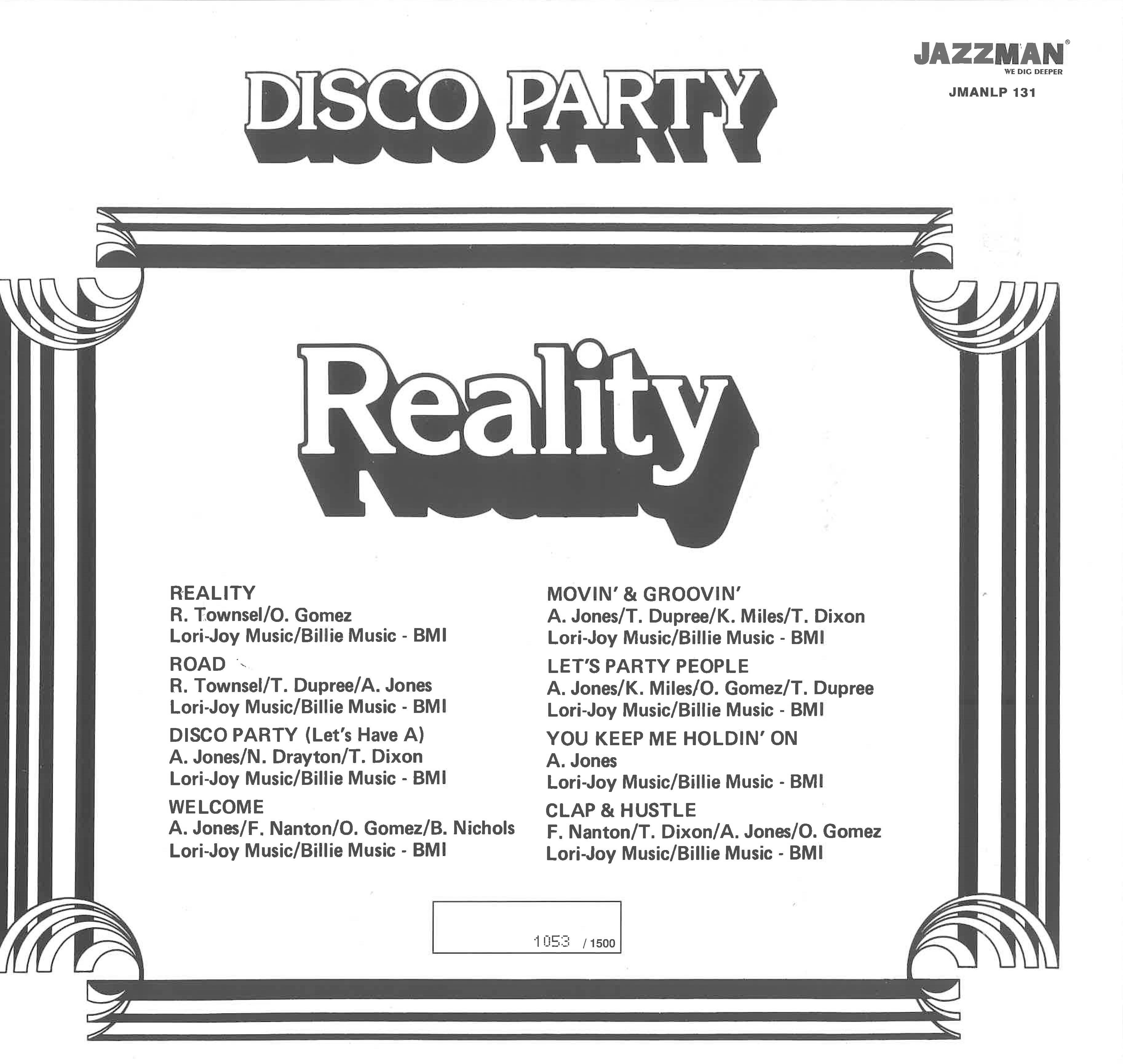 REALITY (リアリティ) - Disco Party (UK 1500 Ltd.Reissue LP/New)