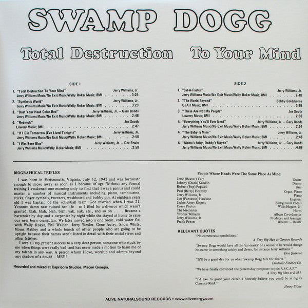 SWAMP DOGG (スワンプ・ドッグ) - Total Destruction To Your MInd (US Ltd.Reissue LP/New)
