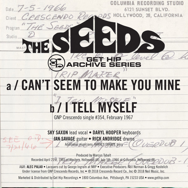 SEEDS (シーズ) - Can't Seem To Make You Mine (US Ltd.Reissue 7"+PS/New)