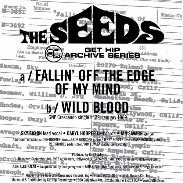 SEEDS (シーズ) - Fallin' Off The Edge Of My Mind (US Ltd.Re 7"+PS/New)