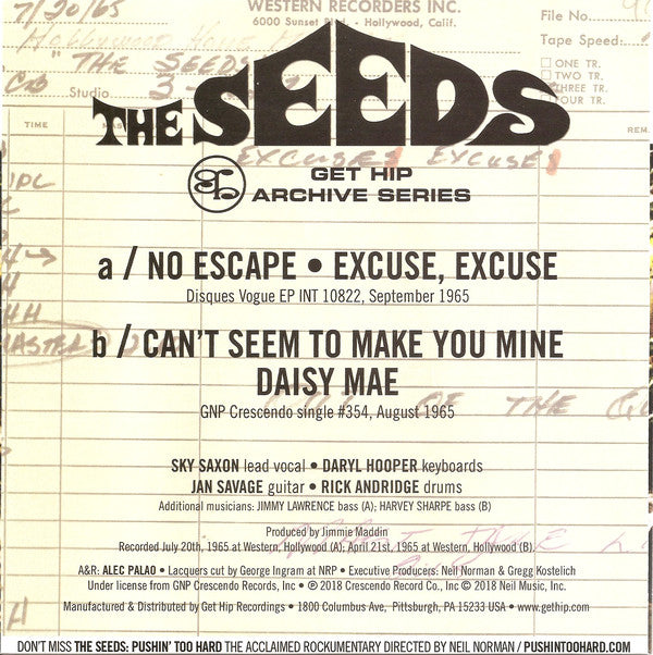 SEEDS (シーズ) - The Seeds / No Escape +3 (US Ltd. Reissue 7"EP/New)