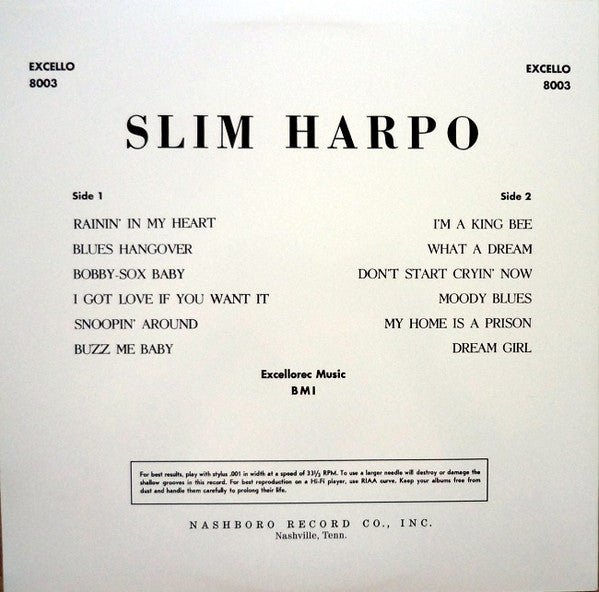 SLIM HARPO (スリム・ハーポ) - Sings Raining In My Heart (US 定復刻再発 LP/New) ブルース界重鎮ハープ・ロッカー’61年名作デビューアルバム!