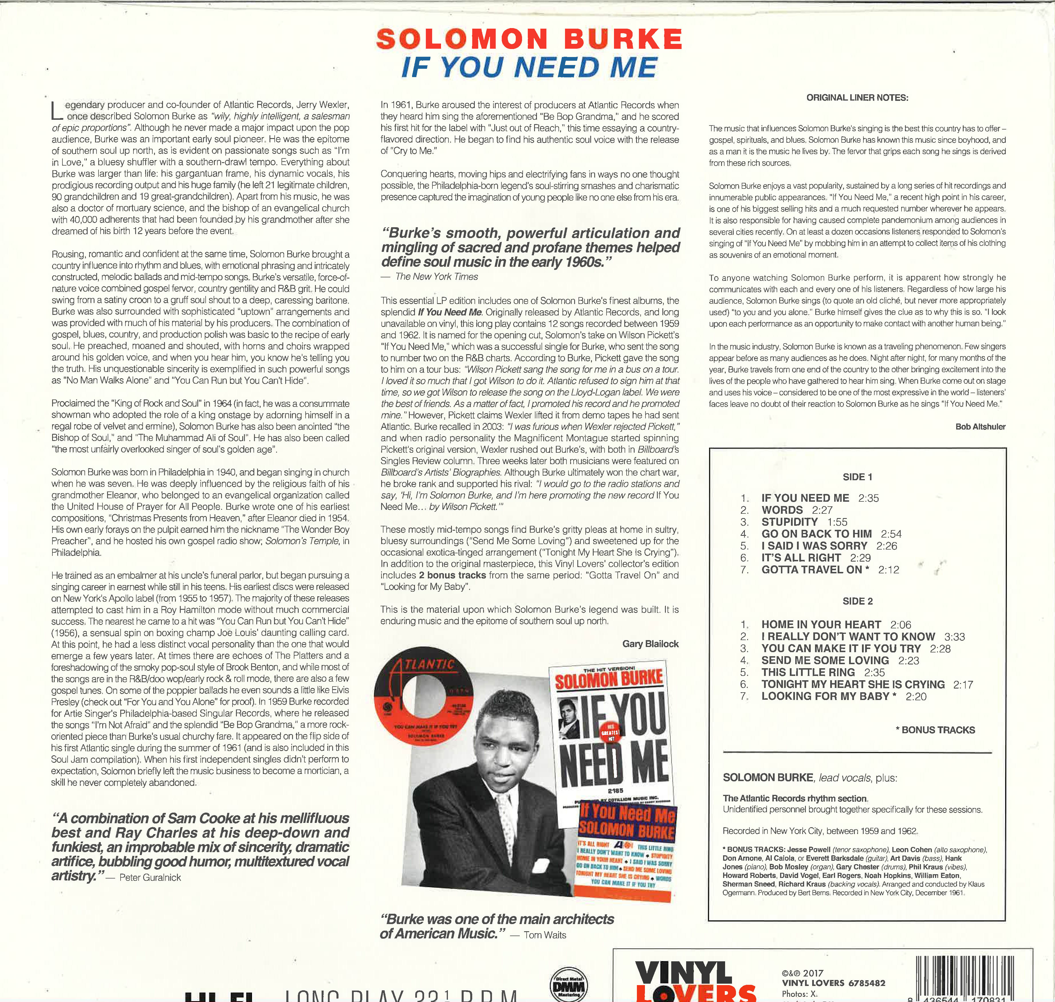 SOLOMON BURKE (ソロモン・バーク) - If You Need Me (EU Ltd.Reissue 180g LP/New)