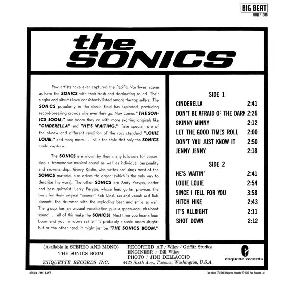 SONICS (ソニックス) - Boom (UK 限定復刻再発「HQ=高音質」LP/New)60's USガレージ・レジェンド'66年名作セカンド・アルバム!