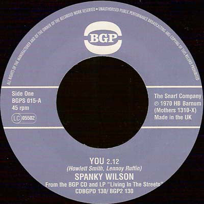 SPANKY WILSON (スパンキー・ウィルソン) - You / Sunshine Of Your Love (UK Ltd.Reissue 7"/New)