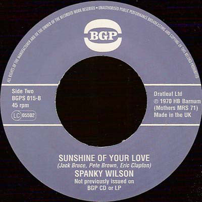 SPANKY WILSON (スパンキー・ウィルソン) - You / Sunshine Of Your Love (UK Ltd.Reissue 7"/New)