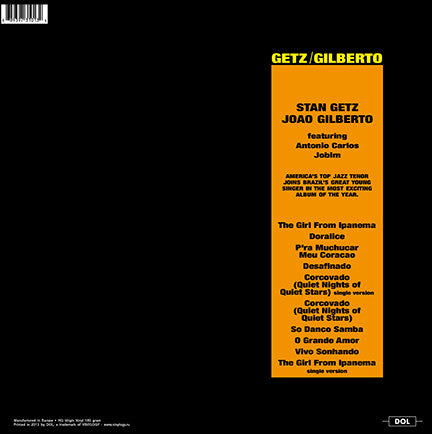 STAN GETZ & JOAO GILBERTO Feat.Antonio Carlos Jobim (スタン・ゲッツ & ジョアン・ジルベルト + アントニオ・カルロス・ジョビン) - Getz / Gilberto (EU 限定復刻再発「HQ=高音質」180g LP 見開きジャケ/New)'64年ボサノヴァ名作