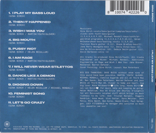 GINA BIRCH (ジーナ・バーチ) - I Play My Bass Loud (US/EU 限定リリース CD/NEW)