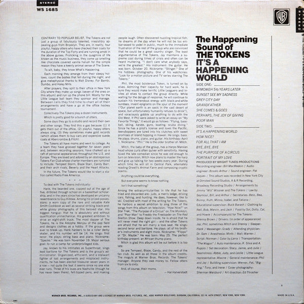 TOKENS (トーケンズ) -It's A Happening World (US '67 オリジナル・ステレオ LP/廃盤デッドストックNew) 白人ドゥワップ大御所'67年7作目アルバム。サンシャインポップ(ソフトロック)、ノーザンPOP名曲満載!