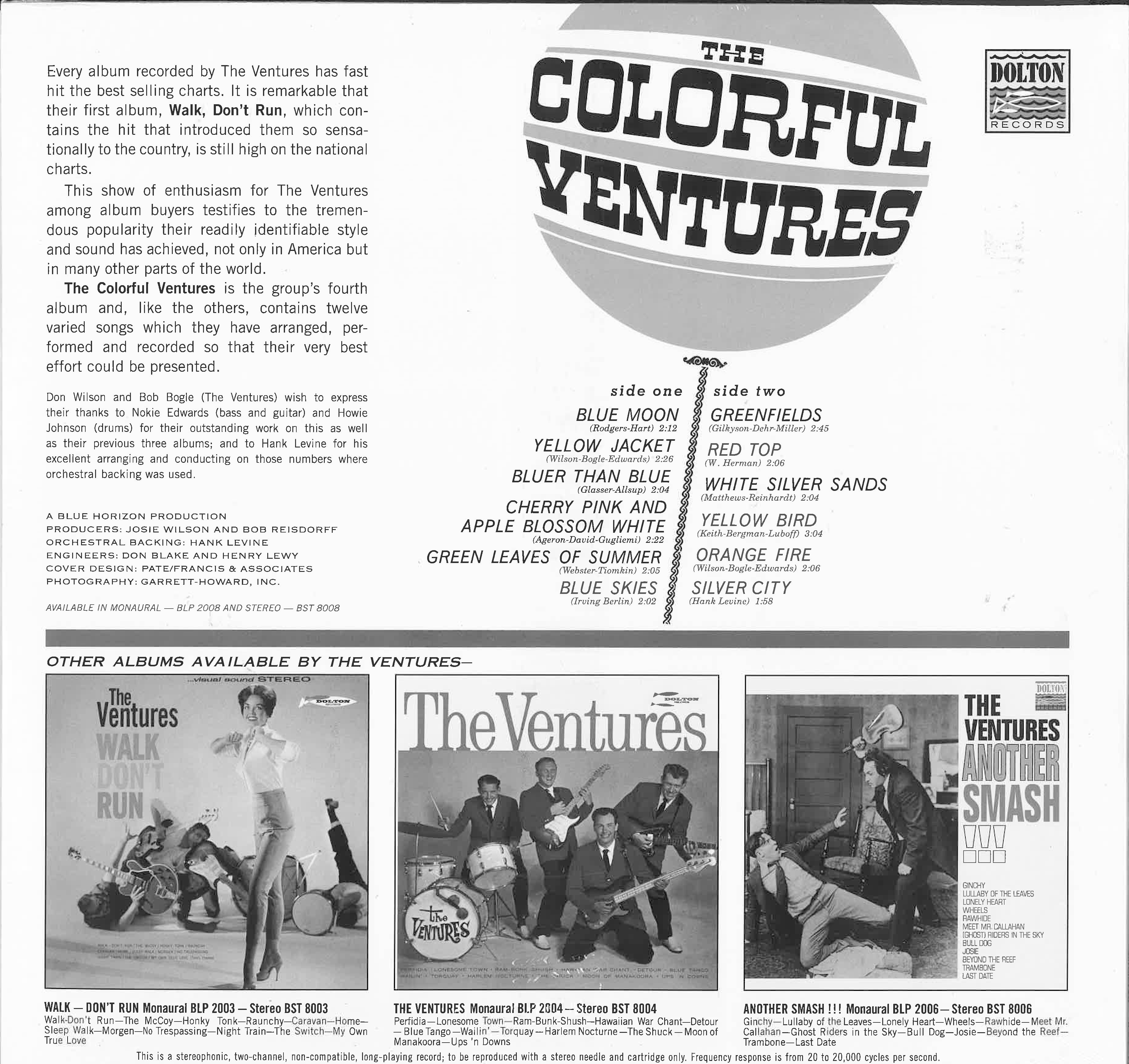 VENTURES (ベンチャーズ) - The Colorful Ventures (US Ltd.Reissue 180g Blue Vinyl Stereo LP/New)