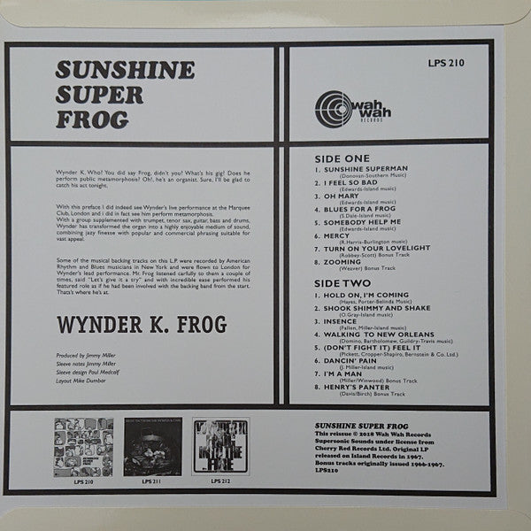 WYNDER K.FROG (Mick Weaver) (ワインダーK・フロッグ) - Sunshine Super Frog (Spain 500枚限定復刻リマスター再発 LP/New)