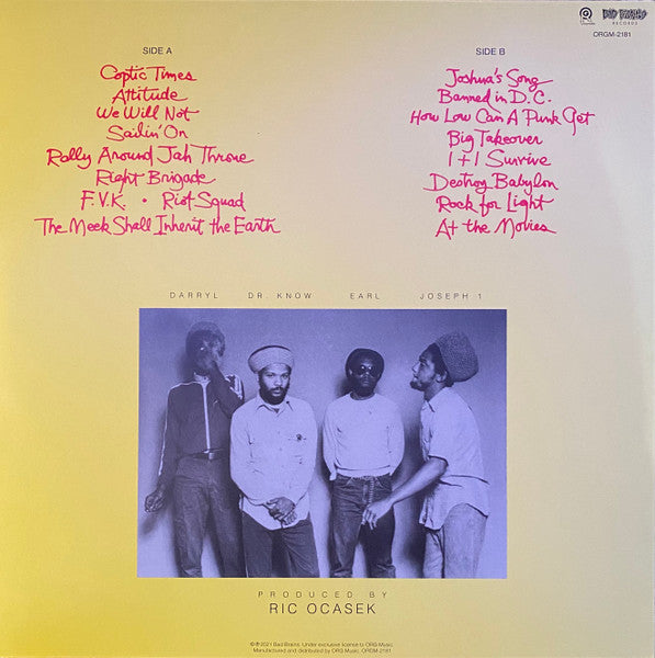 BAD BRAINS (バッド・ブレインズ) - Rock For Light (US 正規再発「限定ブラックヴァイナル」 LP / New) 80's USハードコアの古典!