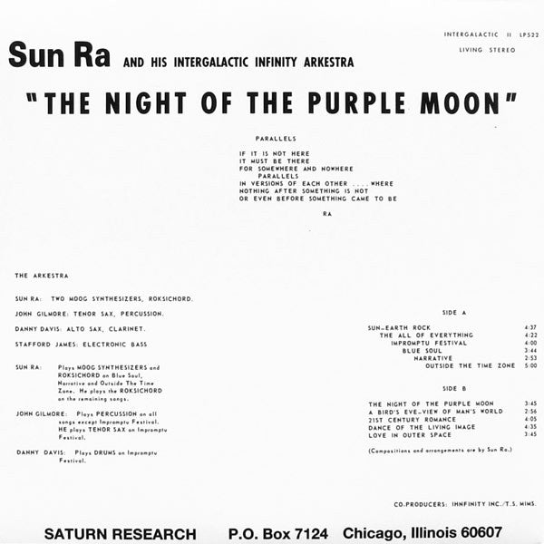 SUN RA & His Intergalactic Infinity Arkestra (サン・ラ & ヒズ・インターギャラクティック・インフィニティ・アーケストラ) - The Night Of The Purple Moon (US Ltd.Reissue LP/New)