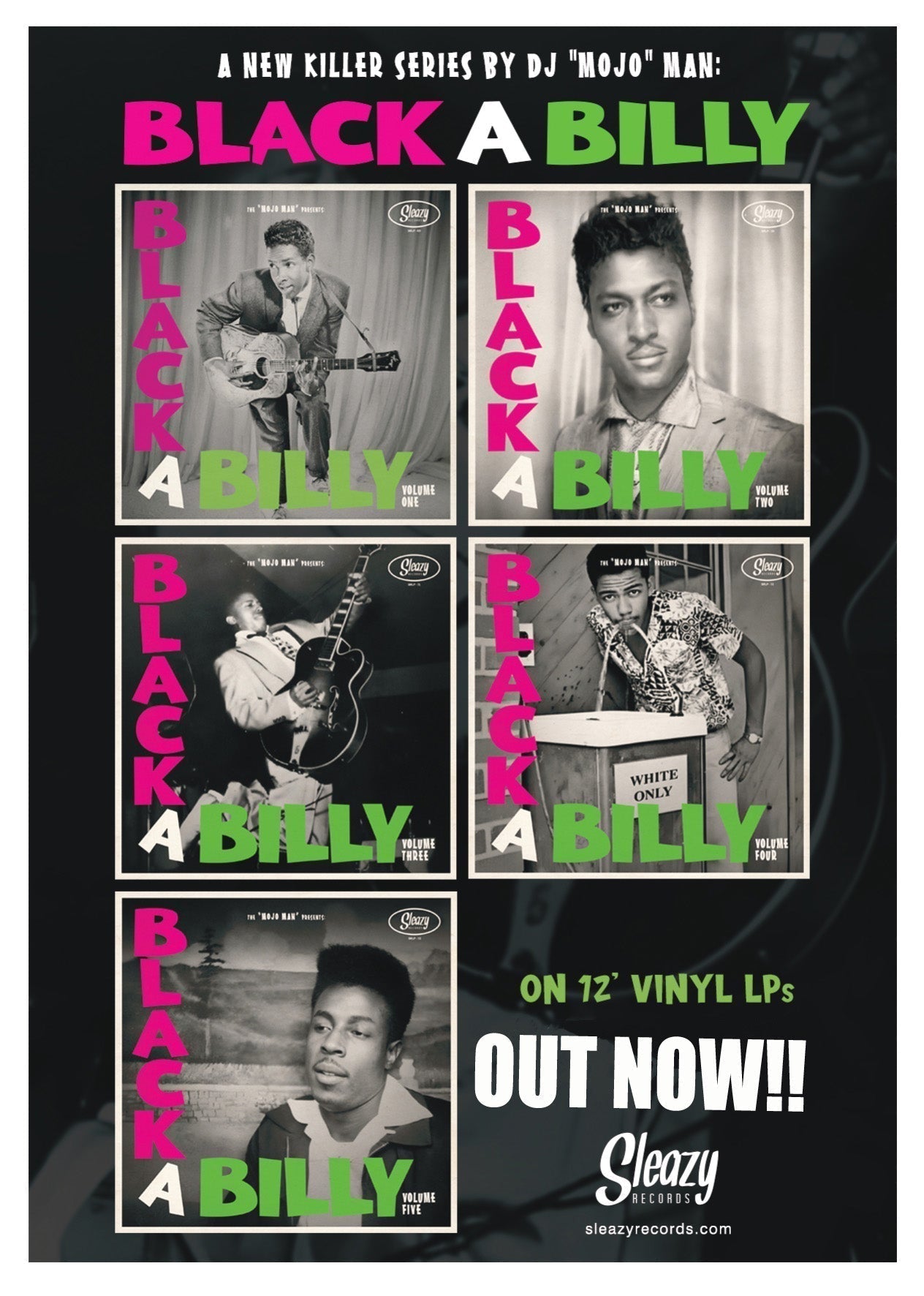 スペイン名門Sleazy社の新企画シリーズ「ブラック＋ロカビリー＝ブラッカビリー」＝「ブラック（黒人）ロックンロール」系コンピx5種（LPオンリー）〜即完売すんません、近日再入荷します。