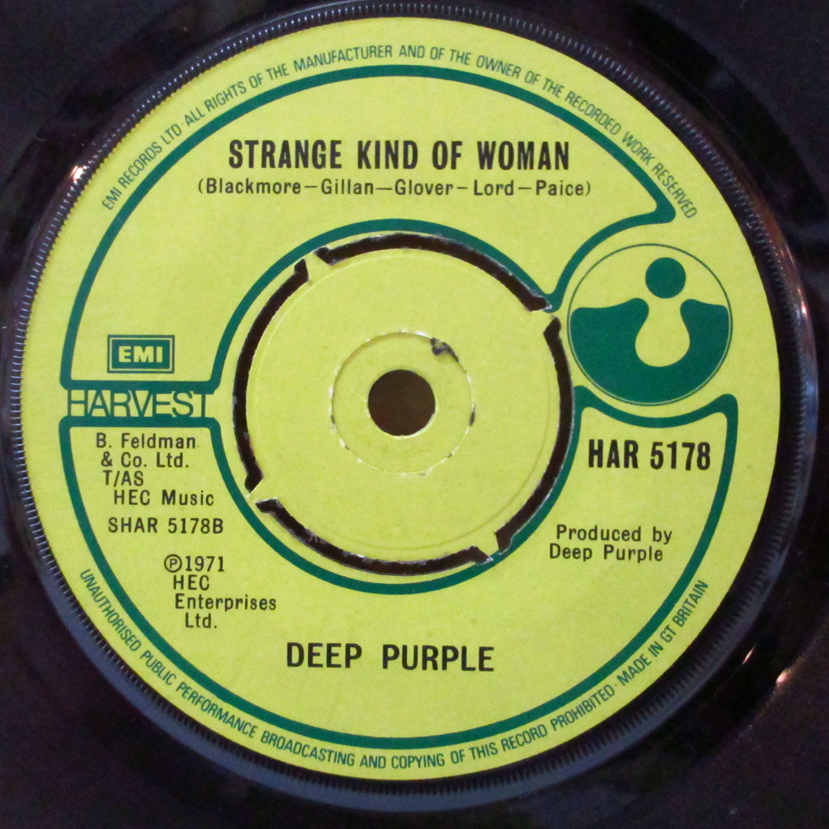 DEEP PURPLE (ディープ・パープル)  - Black Night (UK '79 再発「EMIリム黒文字印刷ラベ・ラウンドセンター」7インチ+カンパニースリーブ/HAR-5178)