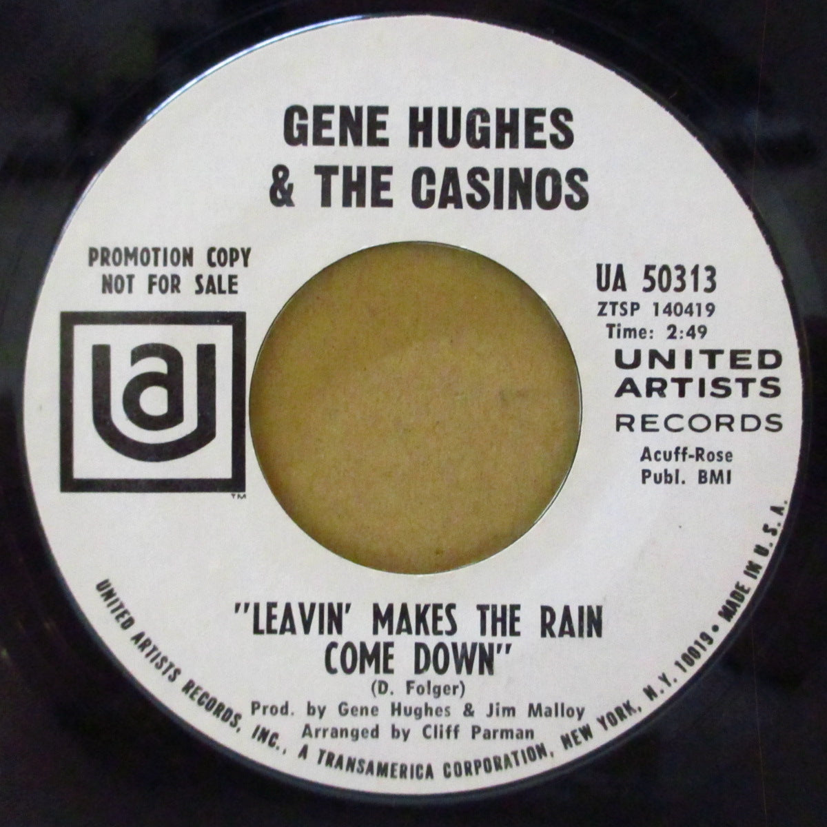 GENE HUGHES & THE CASINOS (ジーン・ヒューズ & ザ・カジノズ)  - Leavin' Makes The Rain Come Down (US '68 プロモ・白ラベ7インチ)スタンダード調ソフトポップ！