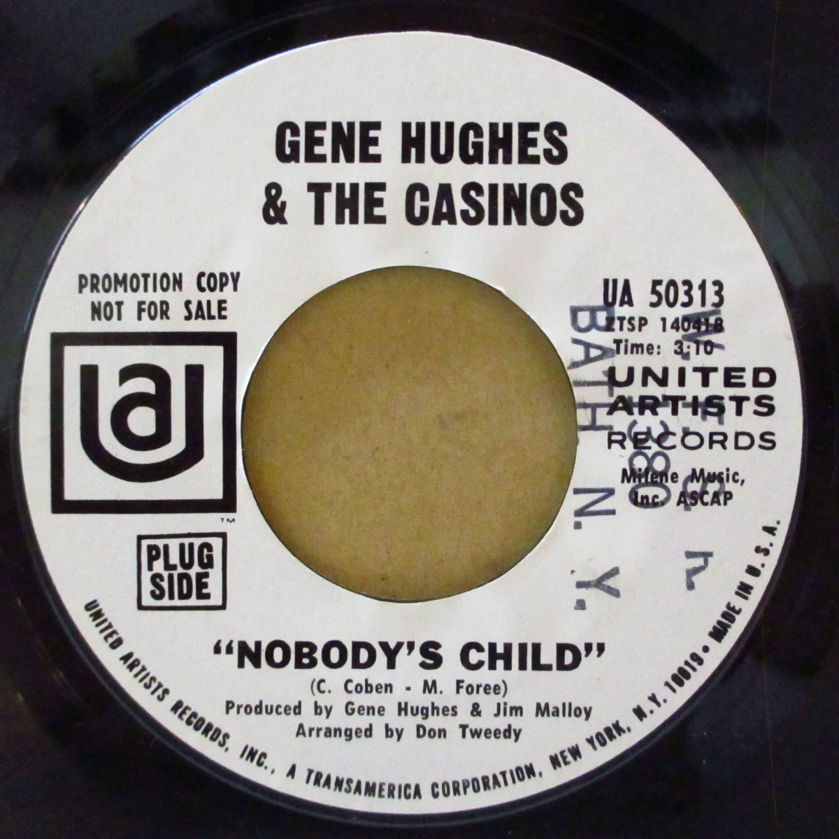 GENE HUGHES & THE CASINOS (ジーン・ヒューズ & ザ・カジノズ)  - Leavin' Makes The Rain Come Down (US '68 プロモ・白ラベ7インチ)スタンダード調ソフトポップ！