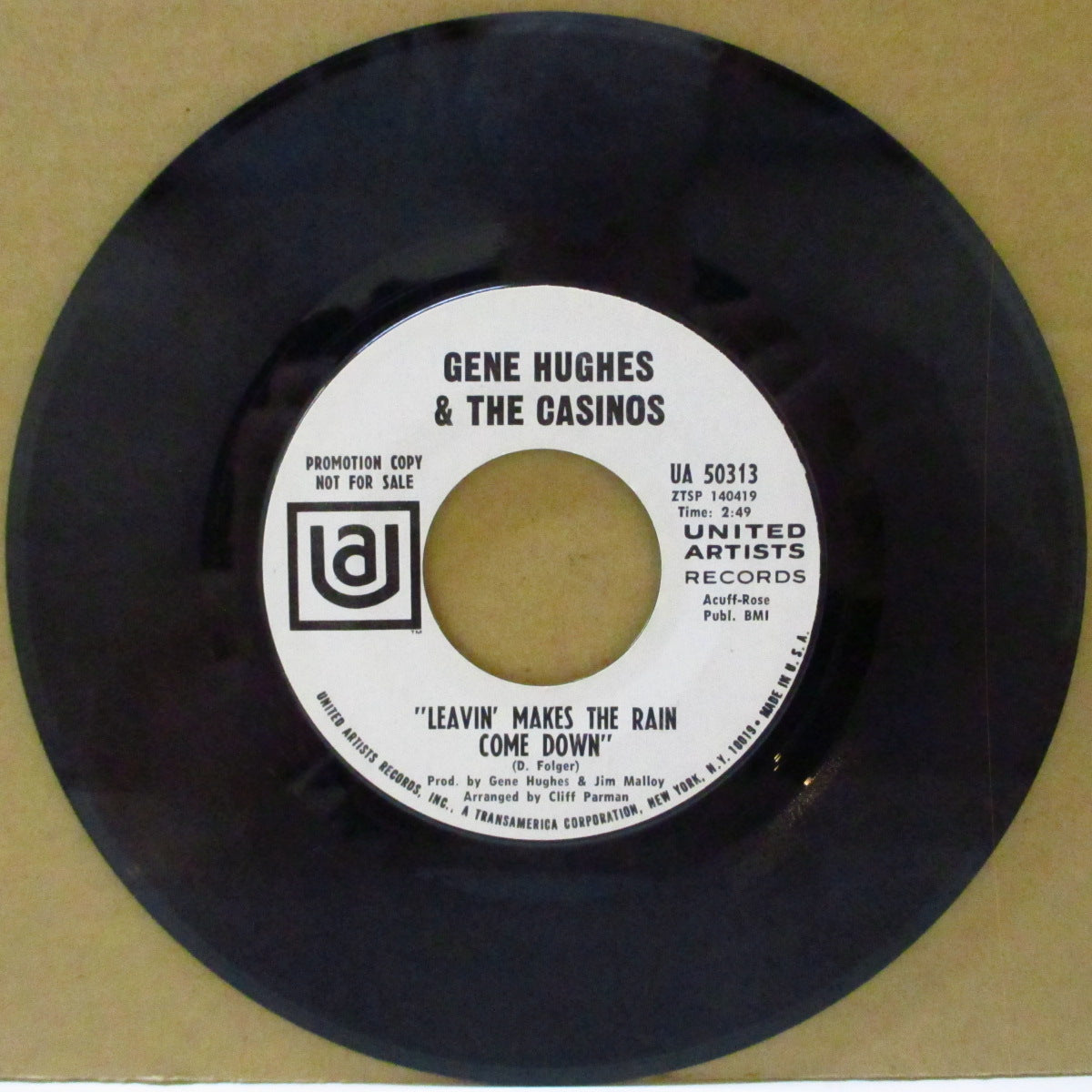 GENE HUGHES & THE CASINOS (ジーン・ヒューズ & ザ・カジノズ)  - Leavin' Makes The Rain Come Down (US '68 プロモ・白ラベ7インチ)スタンダード調ソフトポップ！