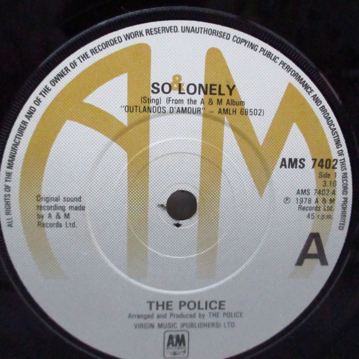 POLICE, THE (ザ ・ポリス)  - So Lonely (UK '80 再発グレイラベ「黒盤」7"+光沢固紙ジャケ)