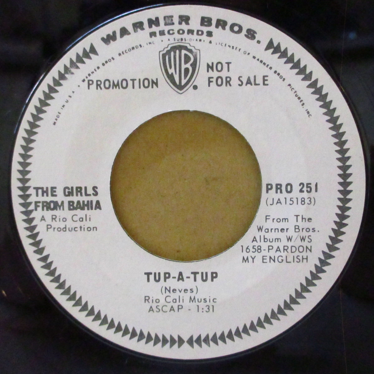 GIRLS FROM BAHIA, THE (ザ・ガールズ・フロム・バイーア)  - Tup-A-Tup / Bye, Bye Blackbird (US '67 プロモ・白ラベ7インチ+カンパニースリーブ)ダバダバ〜スキャット・ボサノヴァ！