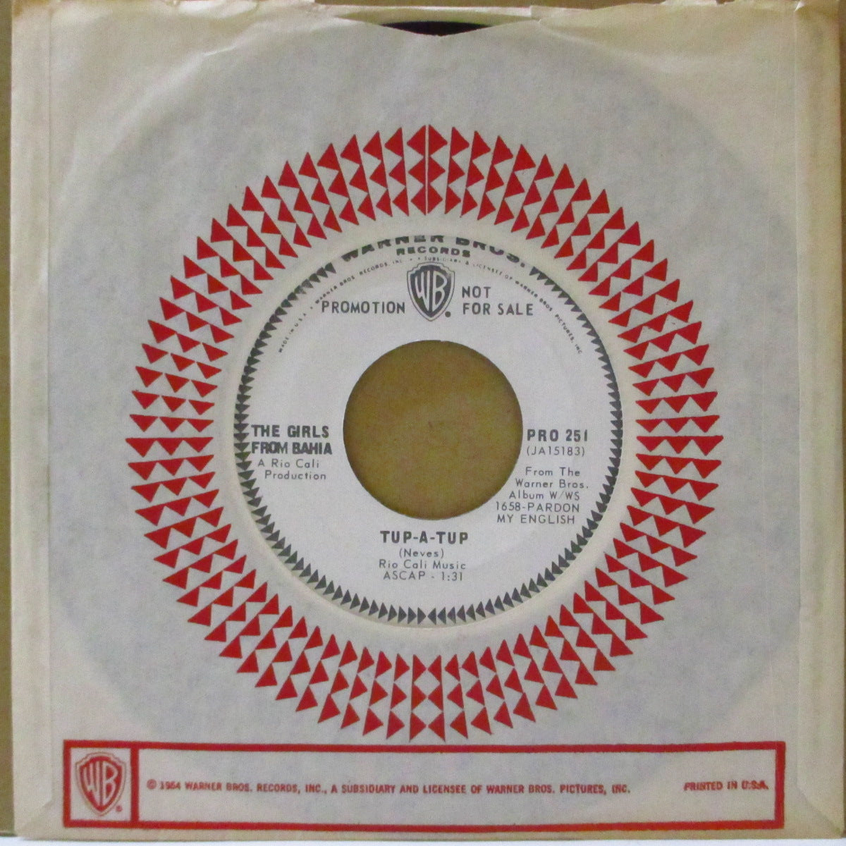 GIRLS FROM BAHIA, THE (ザ・ガールズ・フロム・バイーア)  - Tup-A-Tup / Bye, Bye Blackbird (US '67 プロモ・白ラベ7インチ+カンパニースリーブ)ダバダバ〜スキャット・ボサノヴァ！