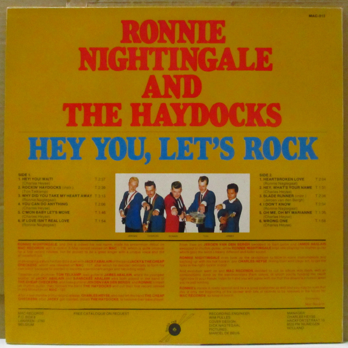 RONNIE NIGHTINGALE & THE HAYDOCKS (ロニー・ナイチンゲイル・アンド・ザ・ヘイドックス)  - Hey You Let's Rock (Belgium オリジナル LP) オランダのテディボーイ系ロッキン・コンボ、'86年1stアルバム