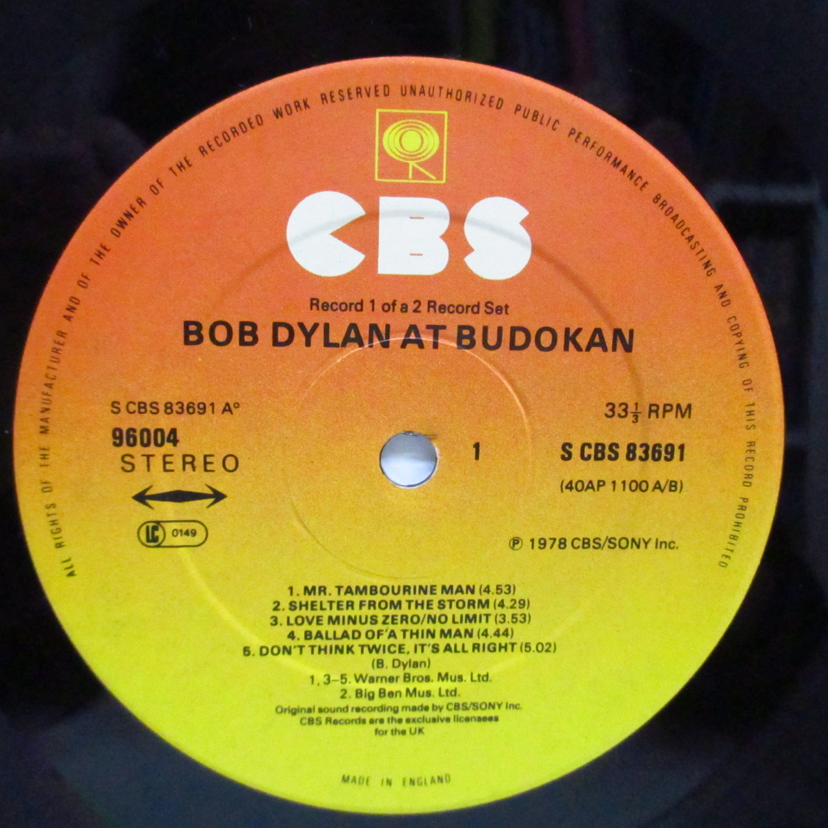 BOB DYLAN (ボブ・ディラン)  - Bob Dylan At Budokan (UK オリジナル 2xLP+ブックレット、ポスター/ステッカー付見開きジャケ「完品」)